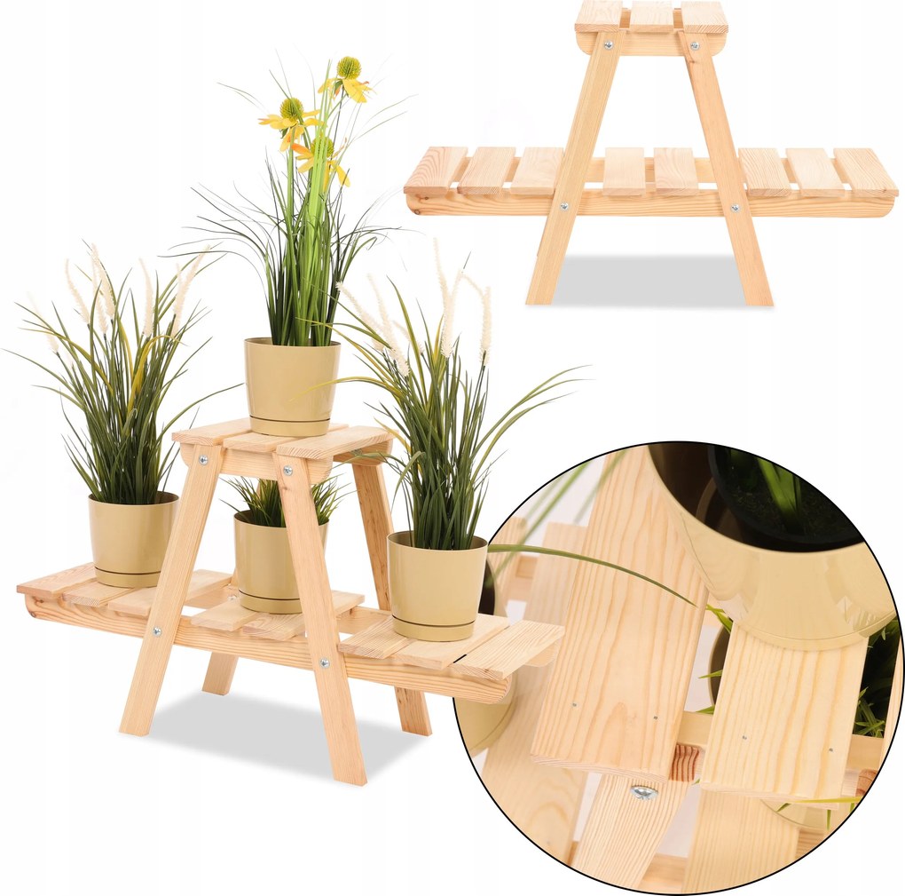 Álló fa virágágyás virágtartó állvány 3 polc 45 cm