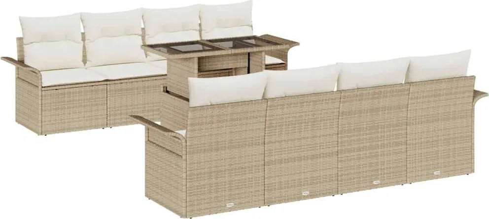 vidaXL Kerti Kanapé Szett párnával tárolóval 9 pcs Bézs Poly Rattan