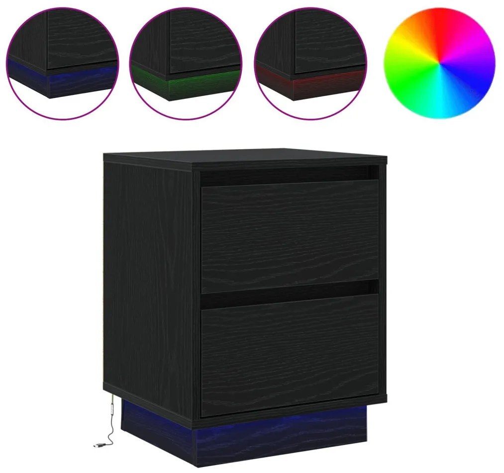 LED Fényes Éjjeli Asztal Fekete 39x34,5x50 cm