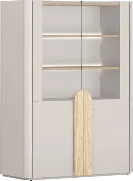 Amilio kétszárnyú vitrin 100 cm - kasmír / olajozott tölgy / világos tölgy fogantyúk