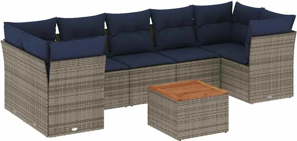vidaXL 8 részes szürke polyrattan kerti ülőgarnitúra párnával