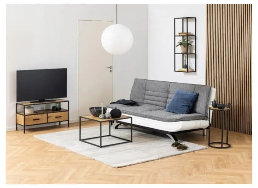 Fekete-natúr színű fali könyvespolc tölgyfa dekorral 37x108 cm Seaford – Actona