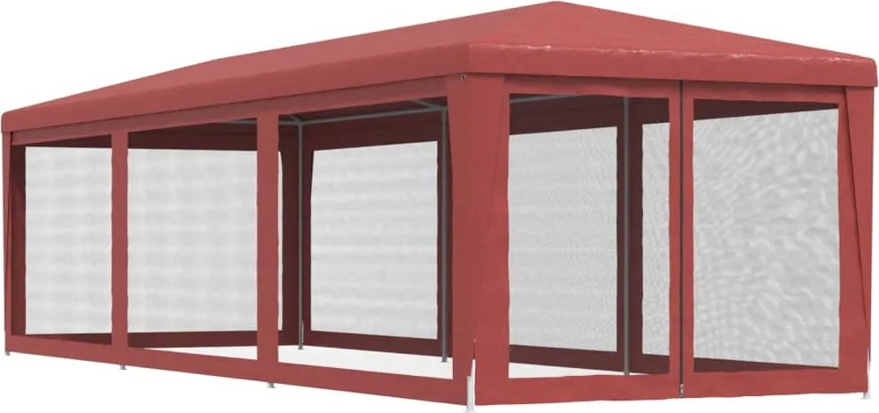 Piros HDPE rendezvénysátor 8 hálós oldalfallal 3x9 m