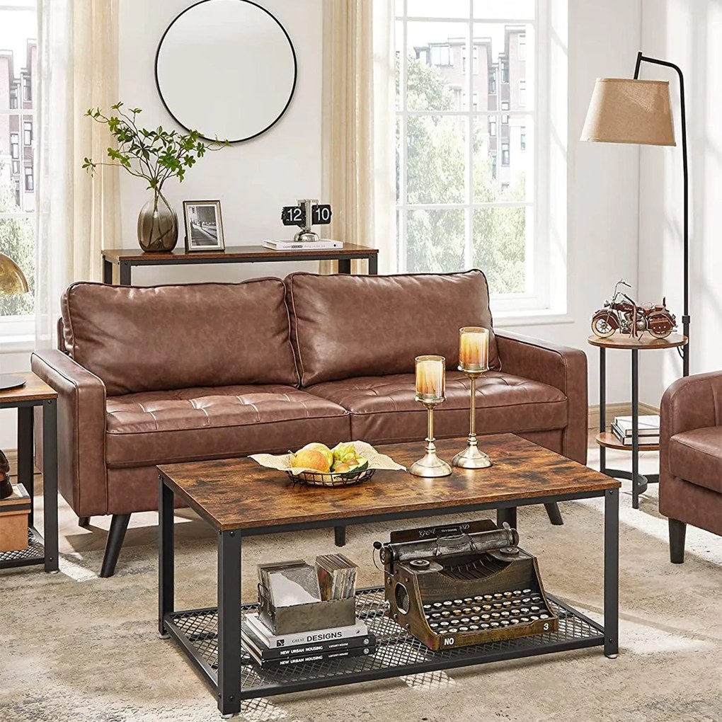 Dohányzóasztal rácsos polccal, rusztikus barna