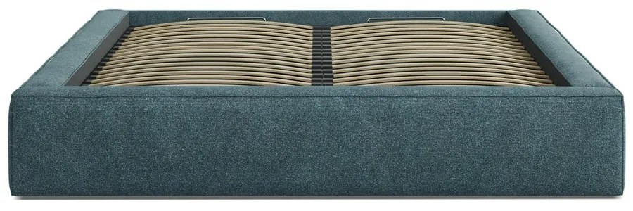 Kék kárpitozott ágyneműtartós franciaágy ágyráccsal 160x200 cm Simon Olivia – Micadoni