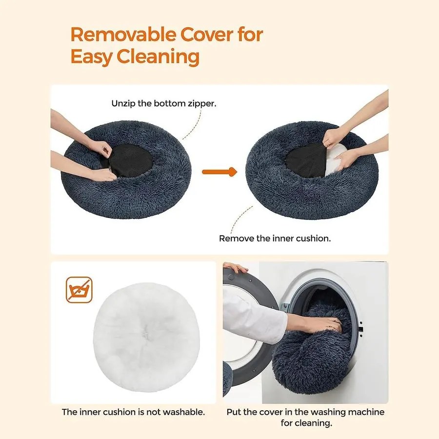 FEANDREA Kutyaágy, macskaágy, puha plüss felülettel 60 cm, sötétszürke