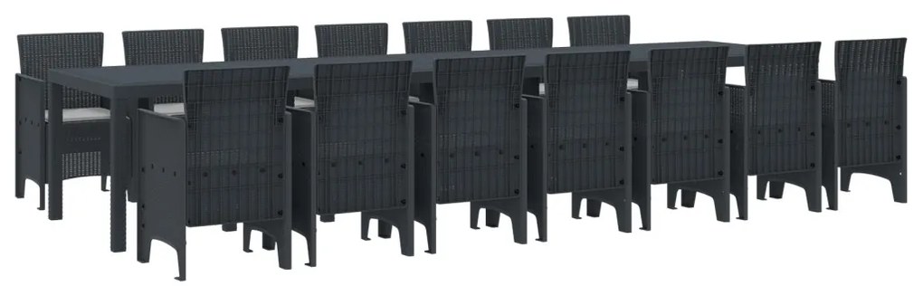 15 Darabos Kerti Étkező Szett Párnákkal Antracit Poli Rattan