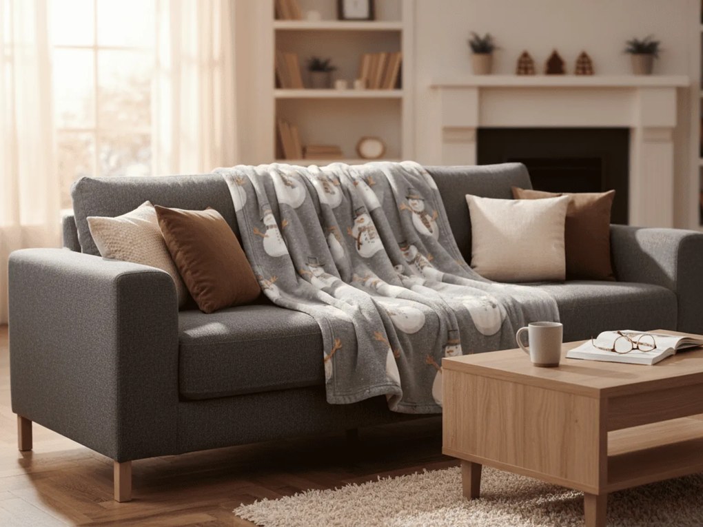 Sötétben világító karácsonyi mikroplüss pléd SNOW BUDDY, szürke Méret: 150 x 200 cm