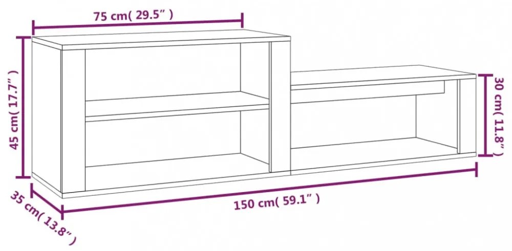 füstös tölgy színű szerelt fa cipősszekrény 150x35x45 cm
