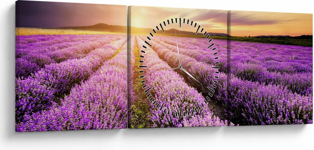 Kép - Napfelkelte levendulamezőn (órával) (90x30 cm)