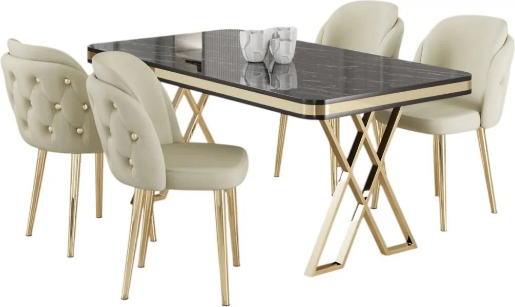 Rigel étkezőgarnitúra, fekete márvány-arany, 130 cm – TR240CHR2235