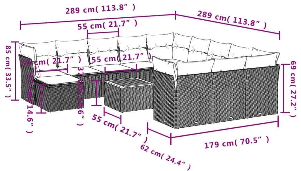 13 részes fekete polyrattan kerti ülőgarnitúra párnákkal