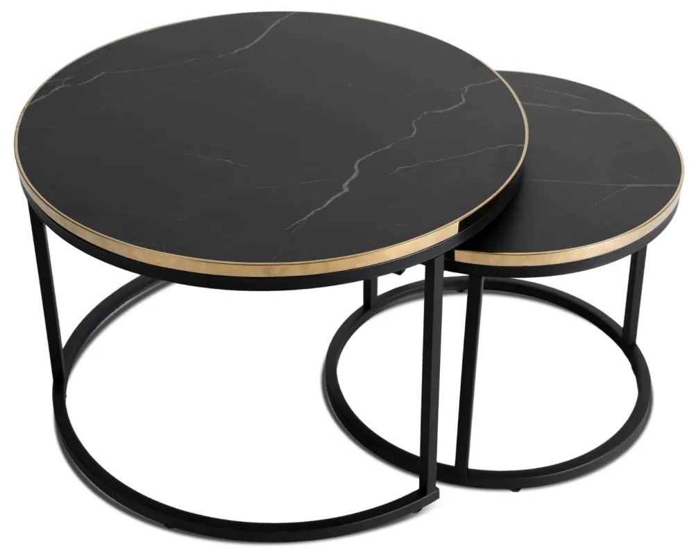 Zestaw Stolików ARON Czarny márvány/Złoty