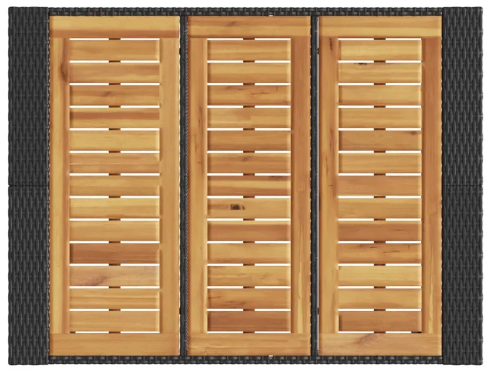 fekete polyrattan kerti bárasztal akácfa lappal 105x80x110 cm