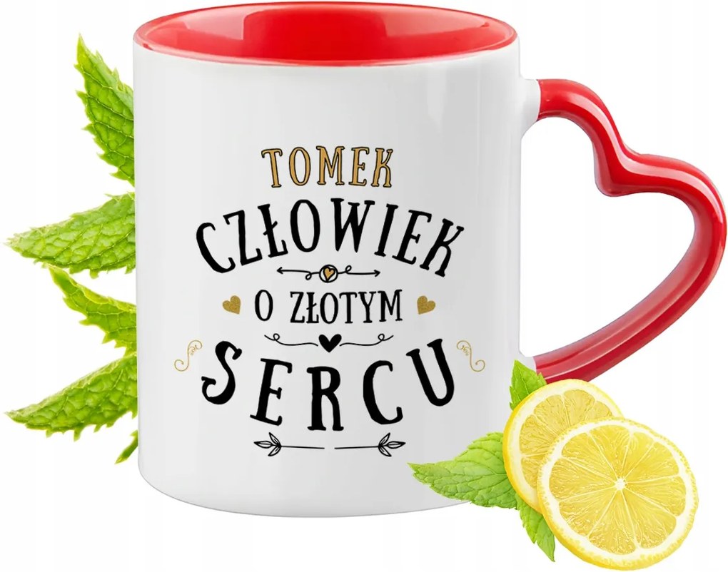 Tominak Piros Bögre Szív Alakú Füllel Ajándék Nyomtatott