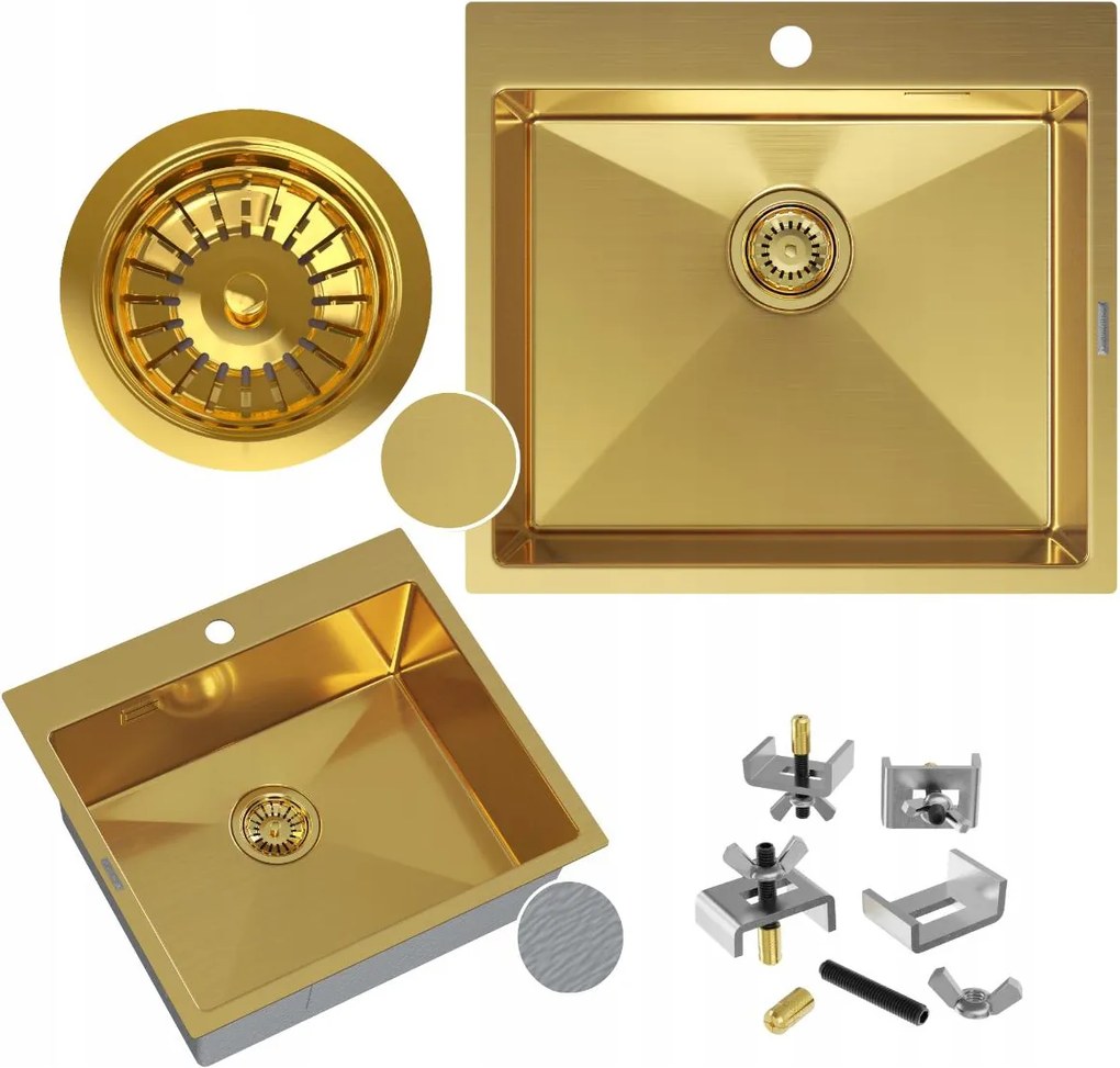 Acél mosogató 55x50 cm arany egymedencés Silvo csepegtető nélküli szifon