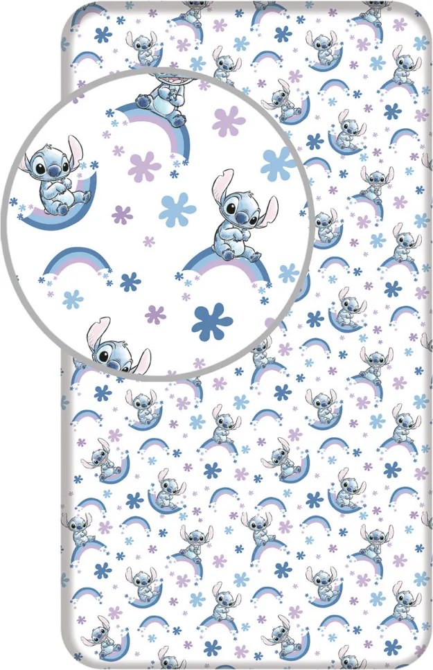 Disney Lilo és Stitch, A csillagkutya Rainbow gumis lepedő 90x200 cm