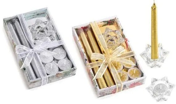 Karácsonyi ajándékcsomag gyertyával, gyertyatartóval és teamécsessel - 2 színben választható / Ezüst
