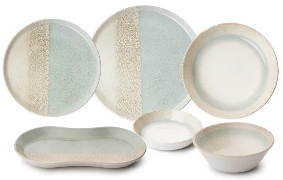 27 darabos étkészlet bézs/zöld/porcelán