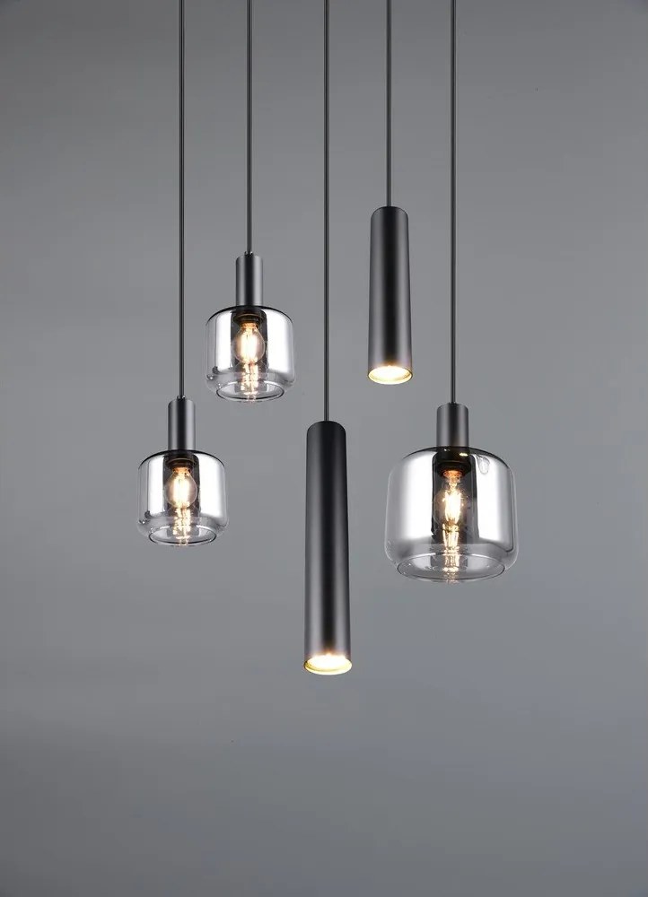 Fekete függőlámpa fém-üveg búrával ø 40 cm Mataro – Trio