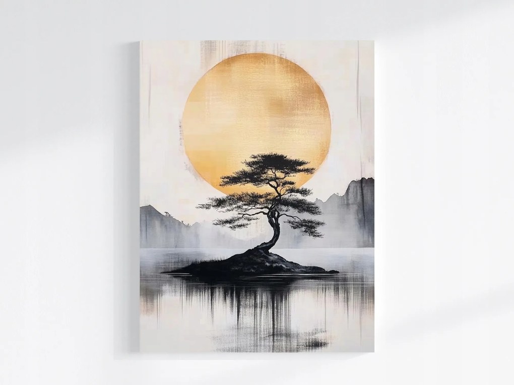 Vászonkép Canvas Tájkép Ázsia Keleti Fa Hold Tó 60x80