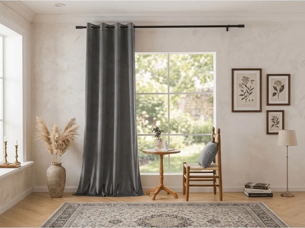 Sötétítő függöny DREAM VELVET 140x250 cm, sötétszürke Felfüggesztés: Fém gyűrűk