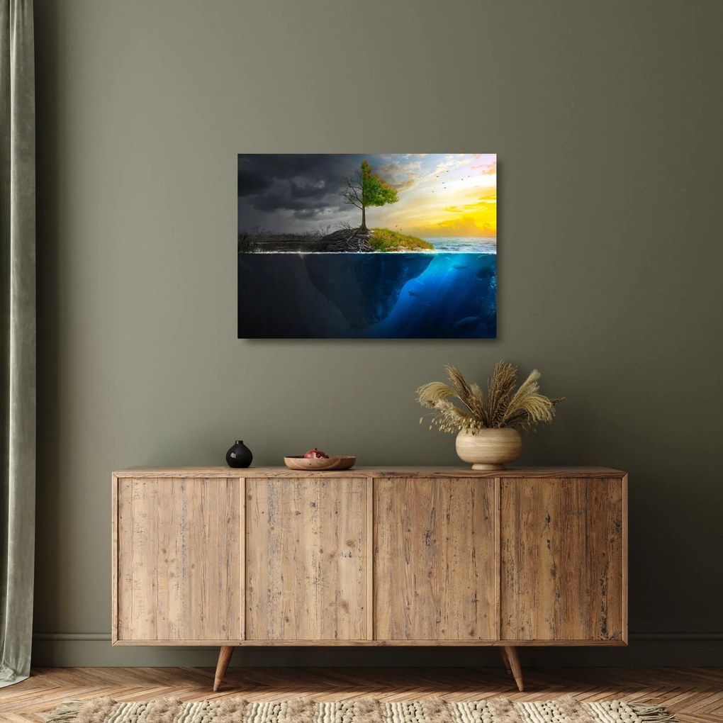 Két oldalt mutató kép (üvegen) (70x50 cm)