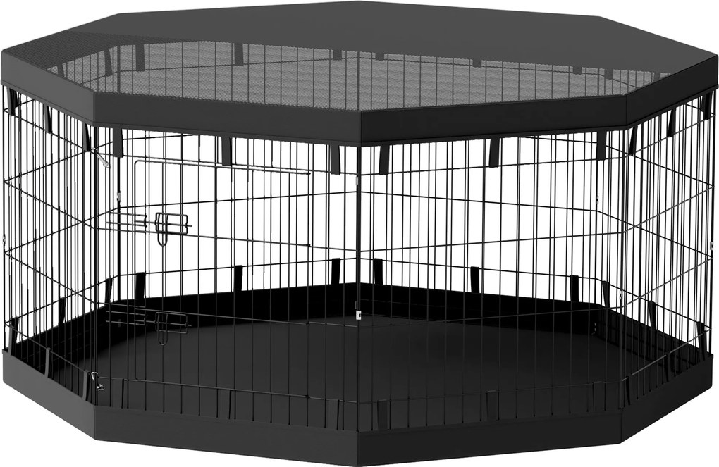 PawHut Kiskutya Játékkerítés, Kiskutya Kerítés Ajtókkal, Ablakokkal, Játékudvar Lélegző Hálóval, kisebb és közepes kutyák számára 20 kg-ig, Beltéren é