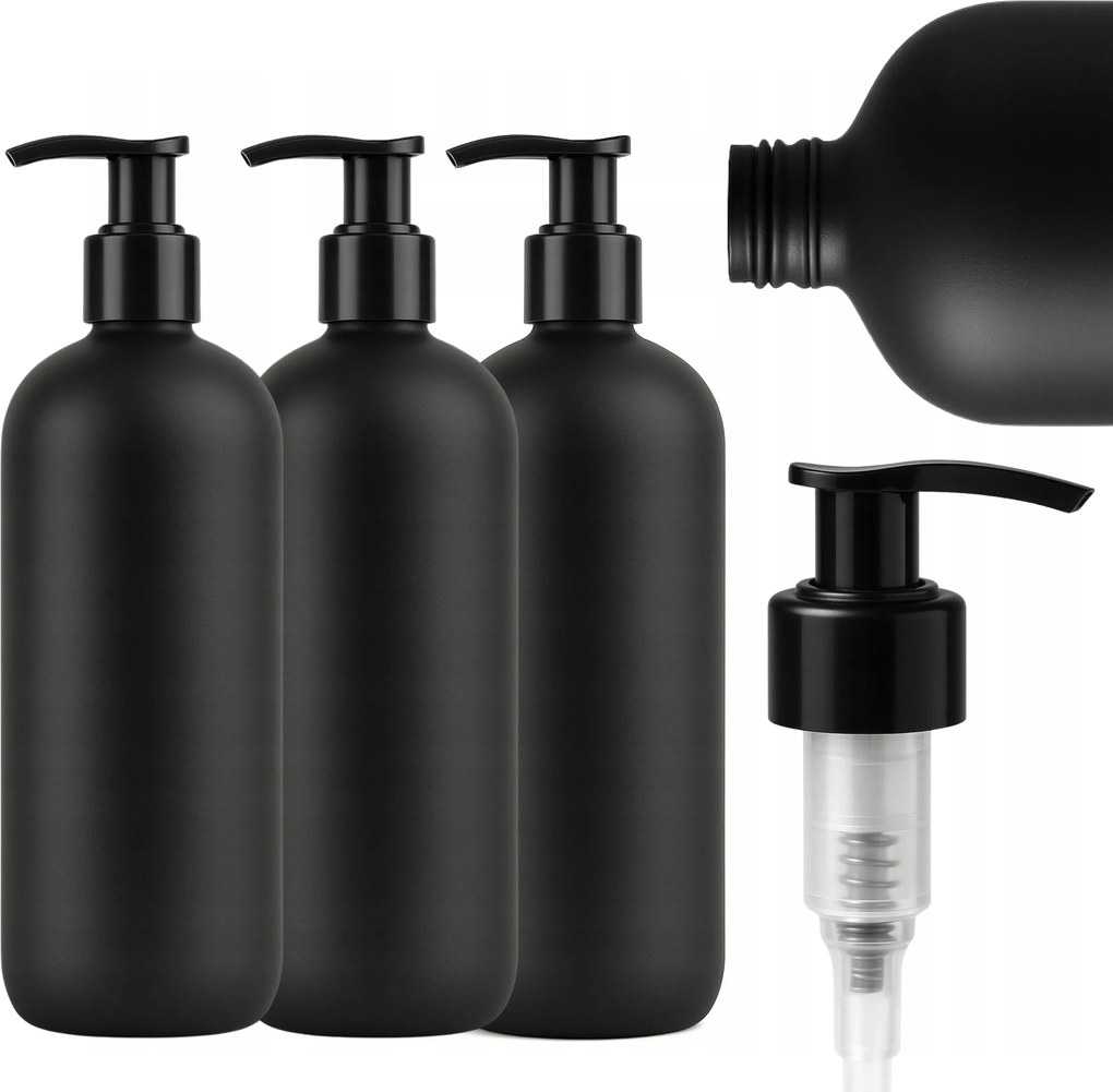 Fürdőszobai Palack Készlet Adagolók Fekete 500 ml Sampon Balzsam Gél 3 db