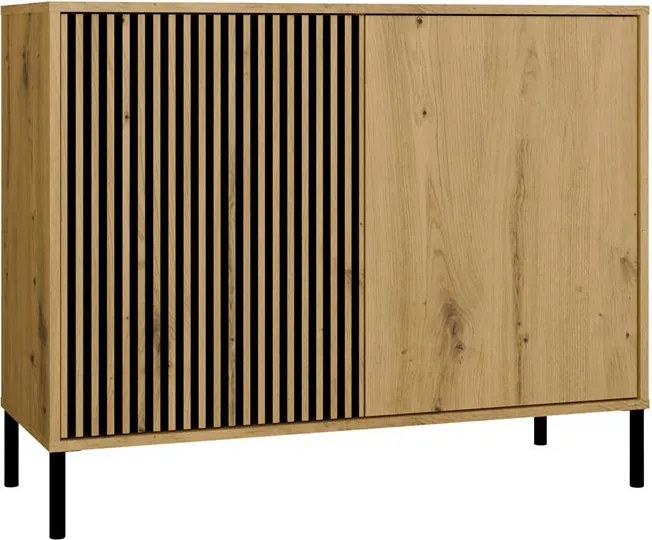 KAMARO 2D Slim komód 103.5x40x82.5 cm, tölgy-fekete
