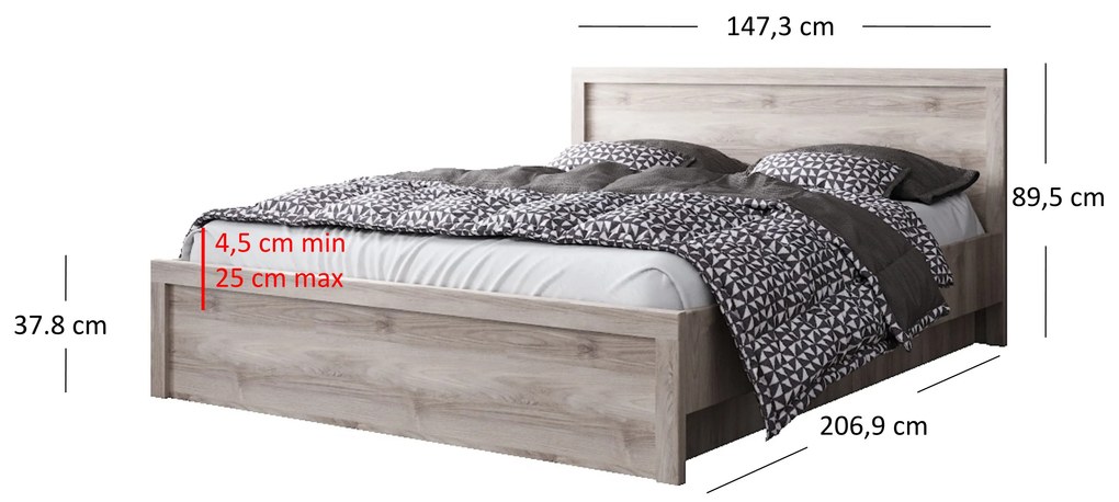 Franciaágy 140 cm Jolene (nairobi gesztenye) (ágyráccsal). 1052986