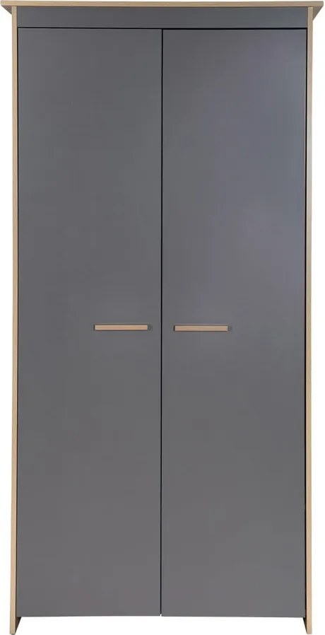 Antracitszürke-natúr színű gyerek ruhásszekrény tölgyfa dekorral 50x190x96 cm Anna – Roba