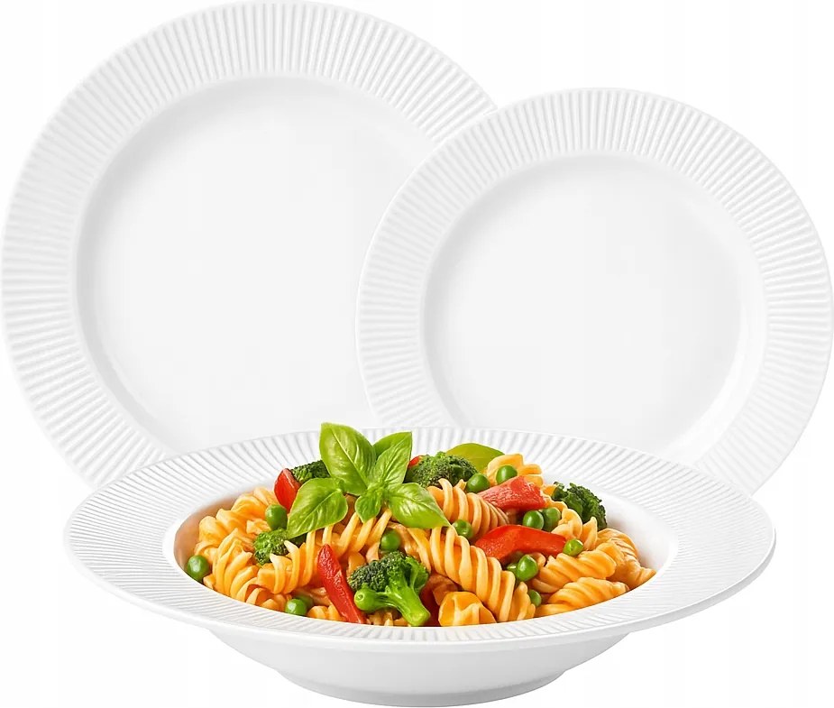 Étkészlet bordázott tányérok 6 személyes 18el fehér Milano Florina