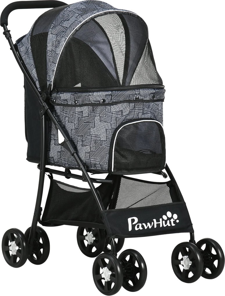 PawHut Kutya Kocsi, Összecsukható Kutya Babakocsi, Kutya Trolley Párnával, Macska Kocsi, Macska Kocsi 4 Kerekű, Hálós Ablak, Tárolóhely Kis Kutyák és