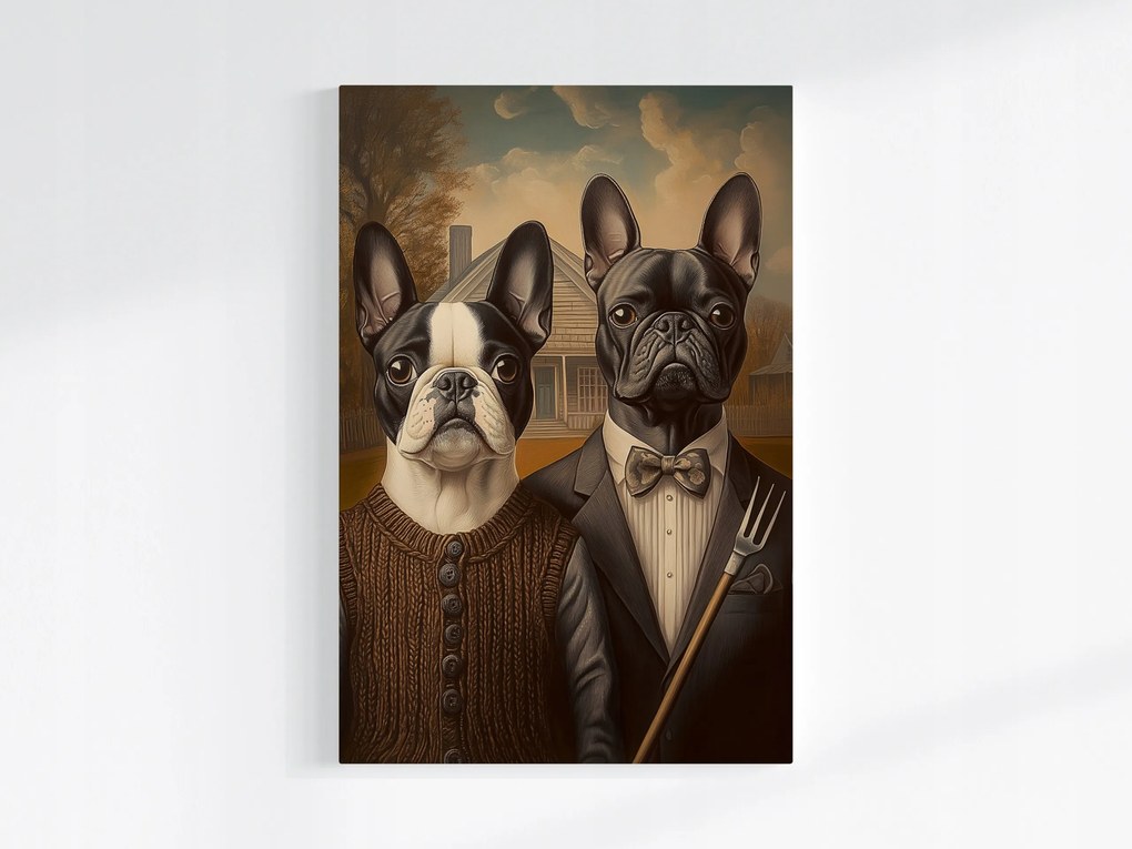 Poszter Portré Francia Bulldog American Gothic 40x60