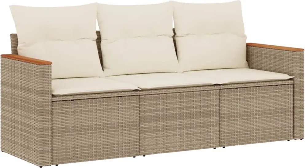 vidaXL 3 részes bézs polyrattan kerti ülőgarnitúra párnákkal