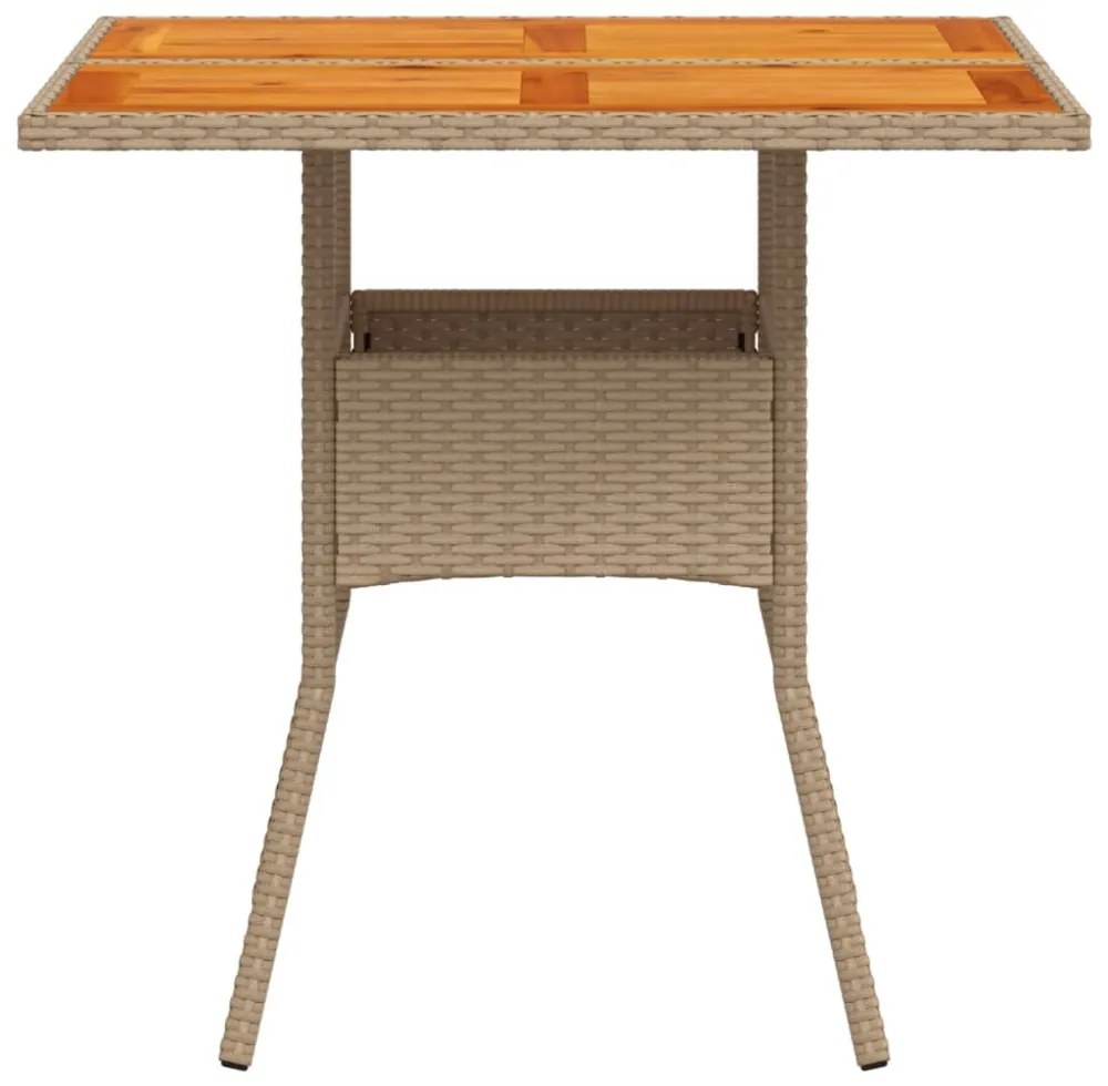 bézs polyrattan és akácfa kerti asztal 80 x 80 x 75 cm