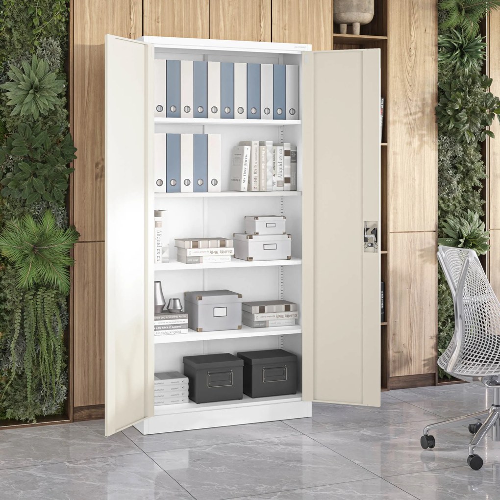 Fém iratszekrény JAN H, 900 x 1950 x 400 mm, Eco Design: fehér/ sonoma tölgy