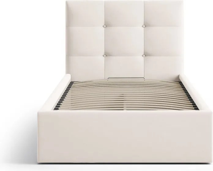 Krémszínű kárpitozott ágyneműtartós egyszemélyes ágy ágyráccsal 90x200 cm Phaedra – Micadoni