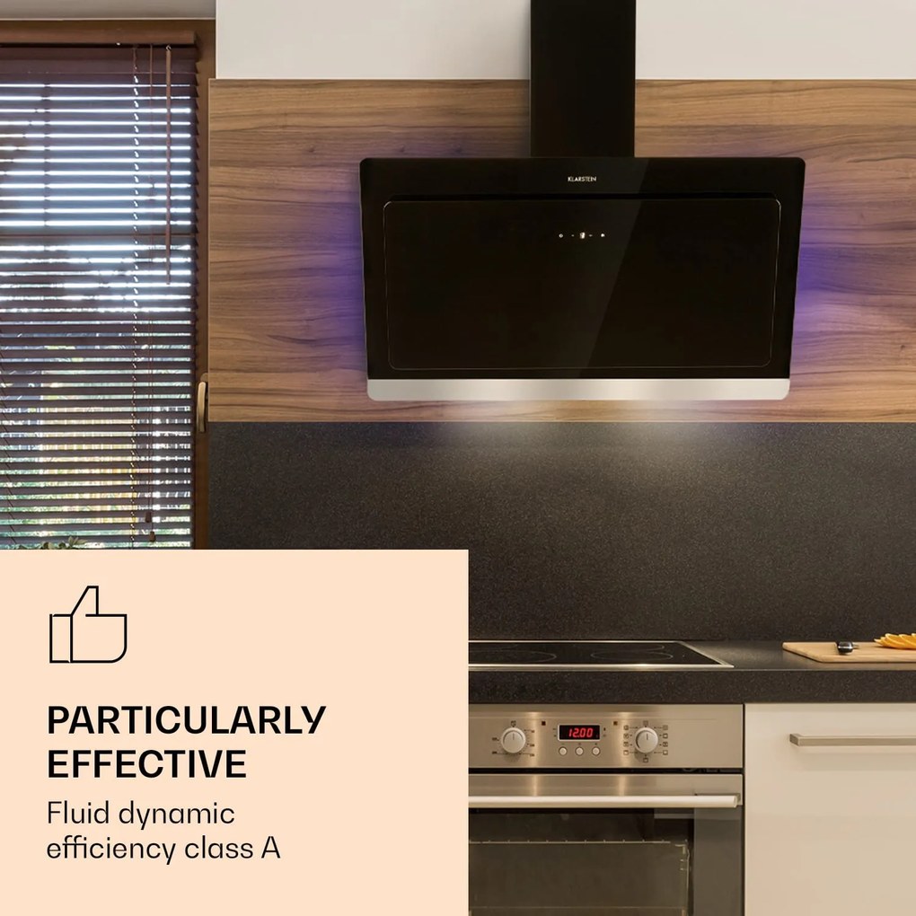 Klarstein Aurora Eco 90, páraelszívó, 90 cm, falra szerelhető, 550 m³/h, A+, érintéses vezérlés, fekete