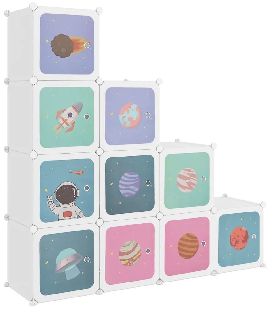 gyerek kocka alakú tárolószekrény 10 fehér PP kockával