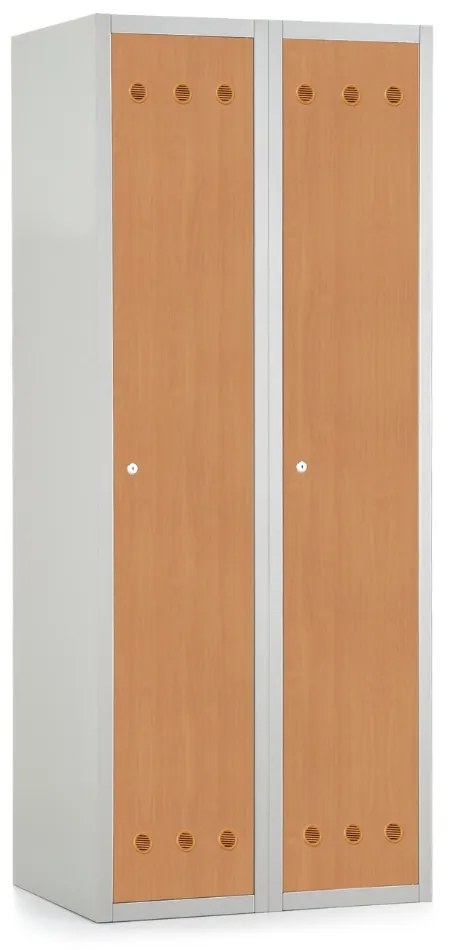 Fém szekrény fa ajtókkal, 80 x 50 x 180 cm, hengerzárral, bükkfa