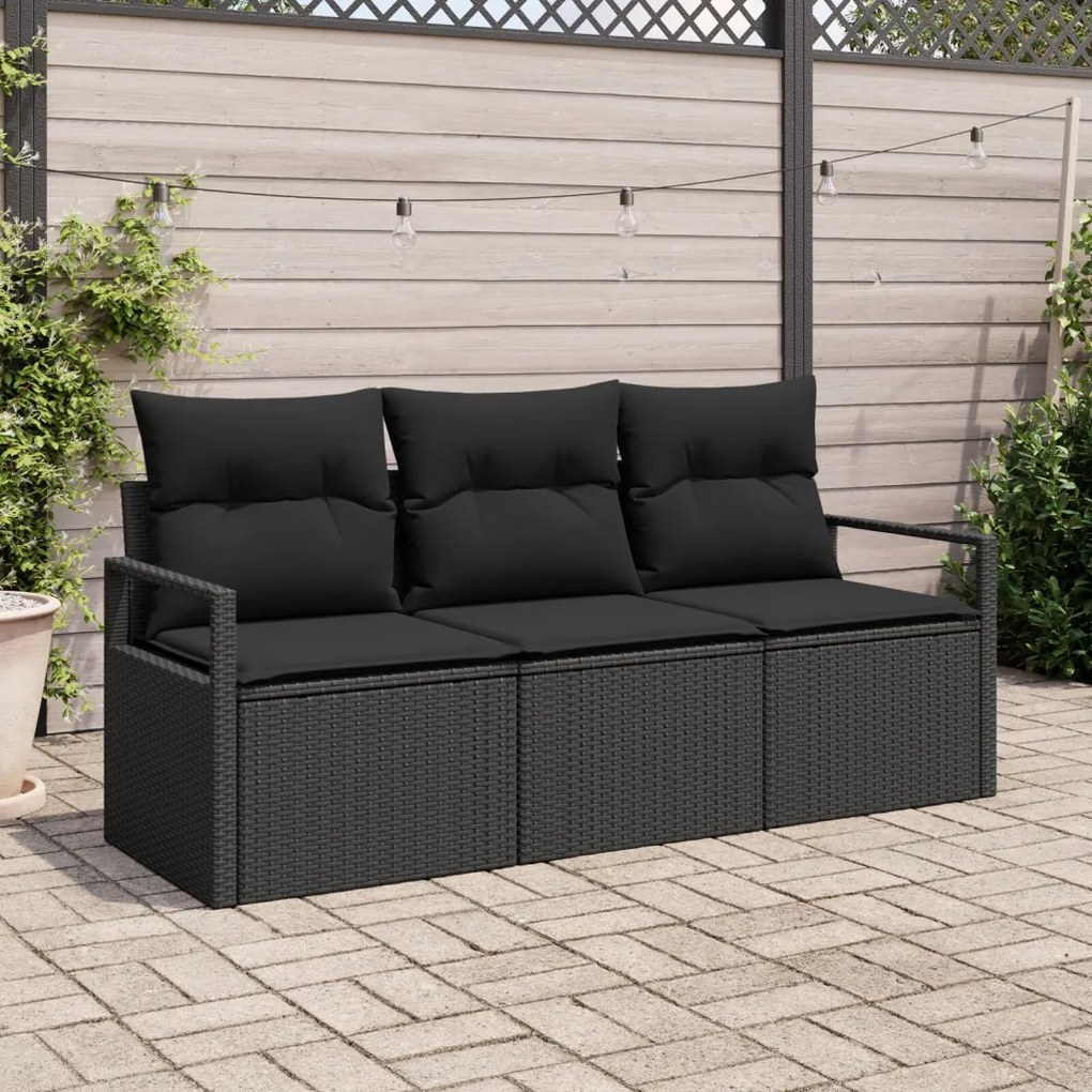 3 darabos kert kanapé szett párnákkal Fekete Poli Rattan, 2 személyes kert kanapé párnákkal Fekete Poli Rattan