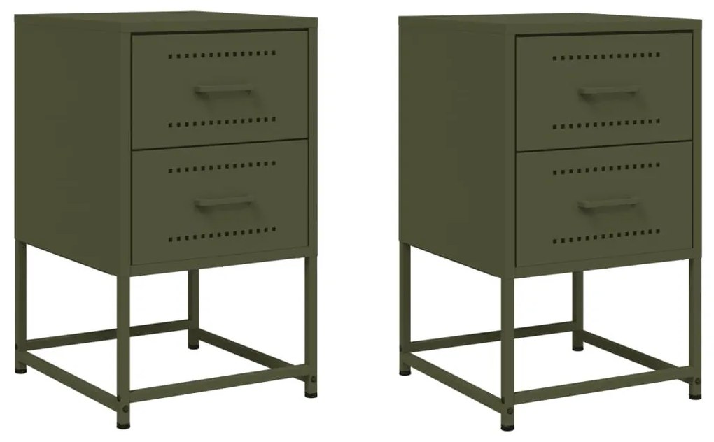 2 db olívazöld acél éjjeliszekrény 36x39x60,5 cm
