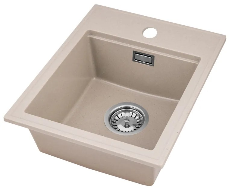 SINK Quality Mosogató Minőségi Ferrum Új 4050, 1 kamrás gránit mosogató 400x500x185 mm + króm szifon, bézs, SKQ-FER.4050.BX