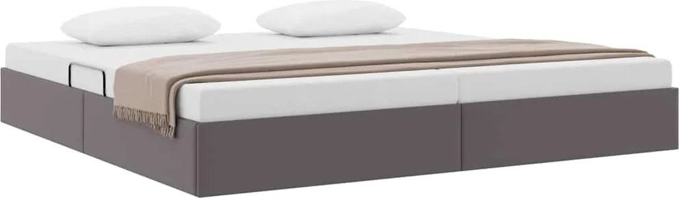 vidaXL Tárolós Ágy fejtámlával tárolóval Szürke 200 x 200 cm Műbőr