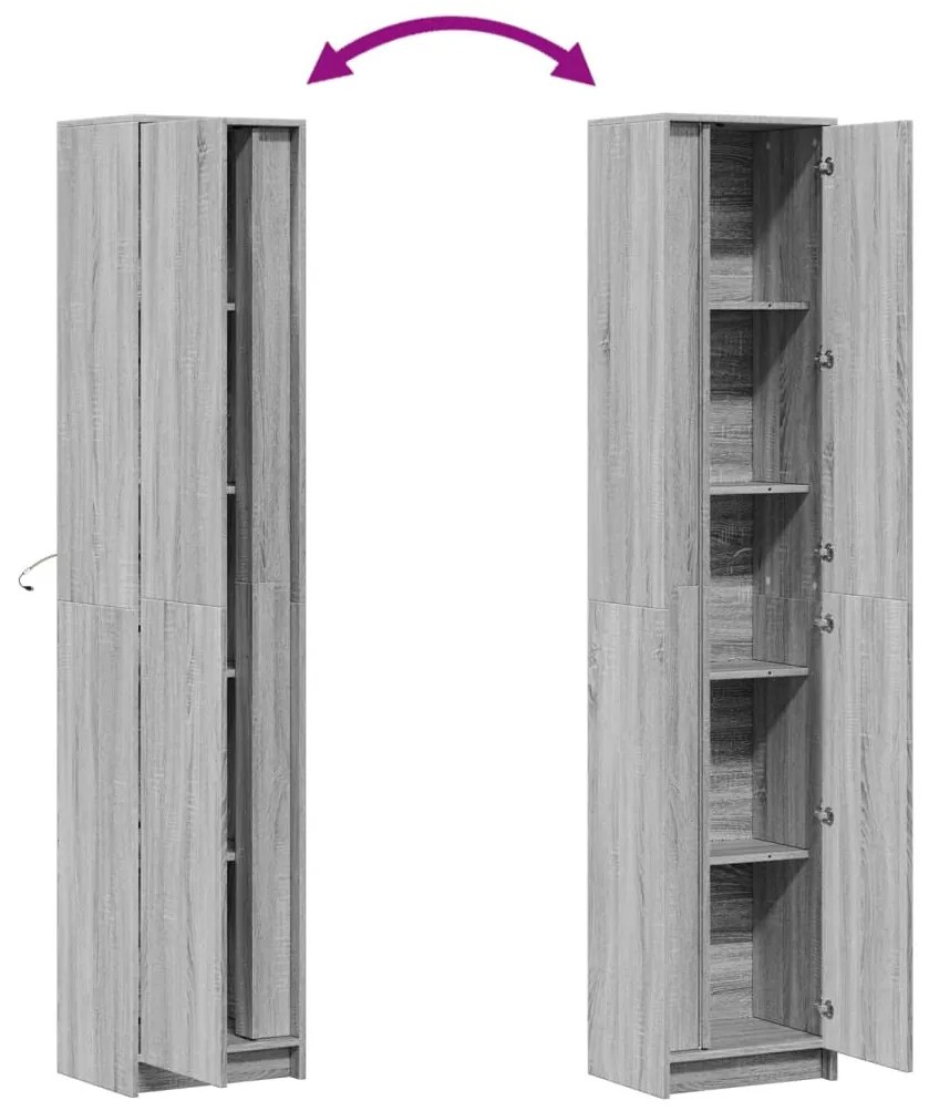 szürke sonoma szerelt fa LED-es magasszekrény 41,5x32,5x200 cm