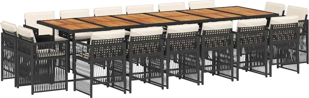 vidaXL 17 részes fekete polyrattan kerti étkezőgarnitúra párnákkal