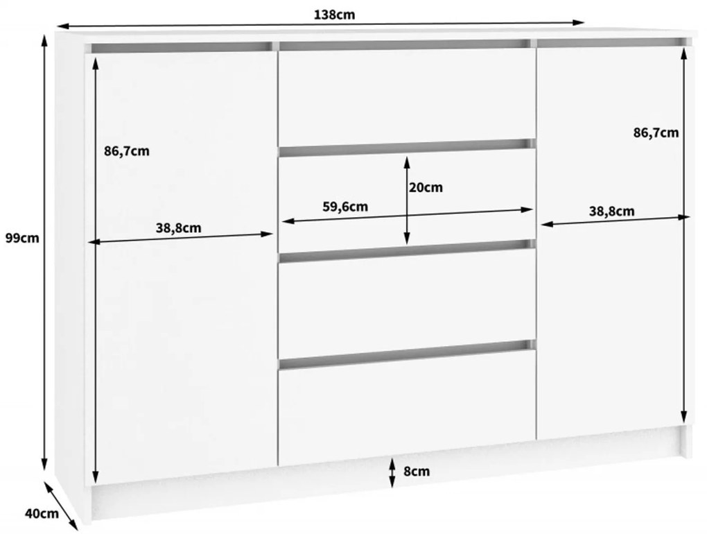 Komód K140 2D4SZ wenge / fehér
