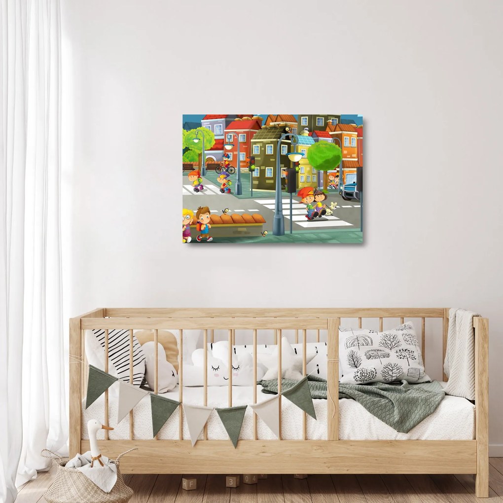 Kép - gyermek város (üvegen) (70x50 cm)